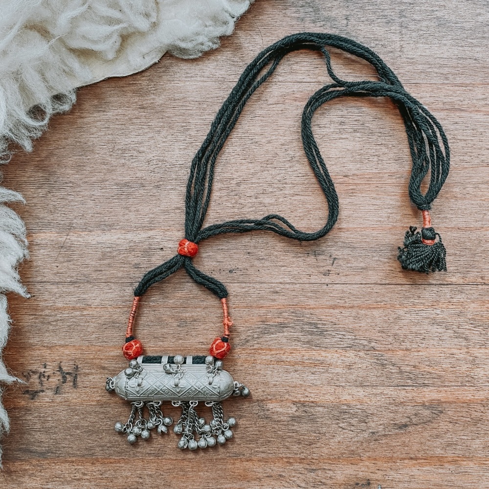 Vintage Black and Red Ethnic Pendant Necklace